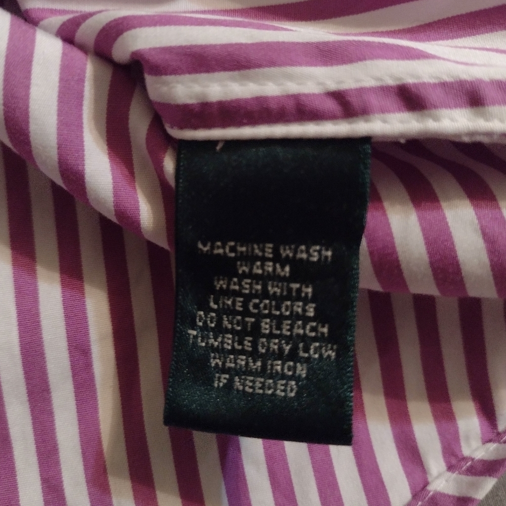 Lauren Ralph Lauren Button Up Shirt Womens M/M Purple White Striped Flap Pockets - Picture 3 of 7